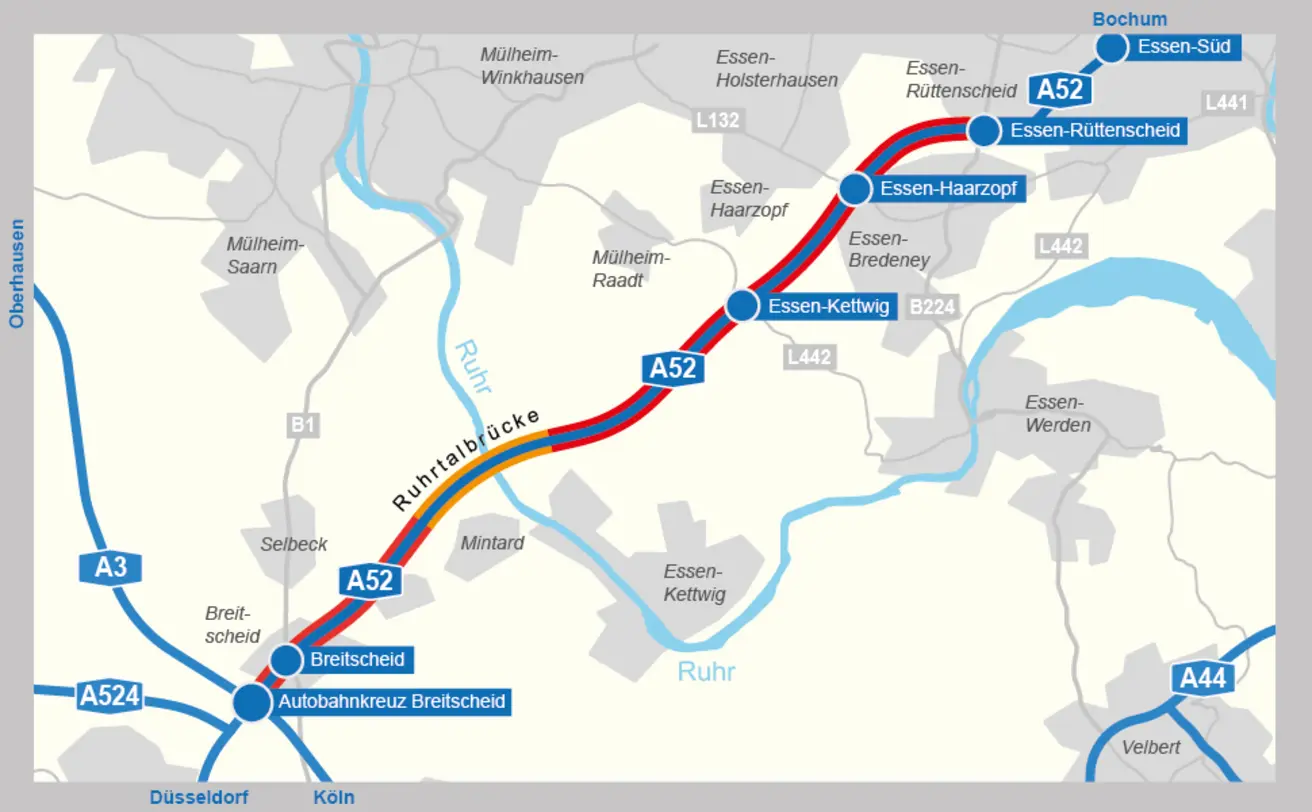 Ausbau der A52 zwischen dem Autobahnkreuz Breitscheid und Essen-Rüttenscheid