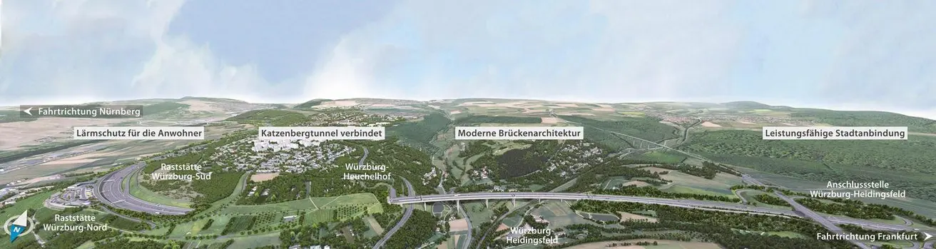 Visualisierung Ausbau A3 bei Würzburg-Heidingsfeld