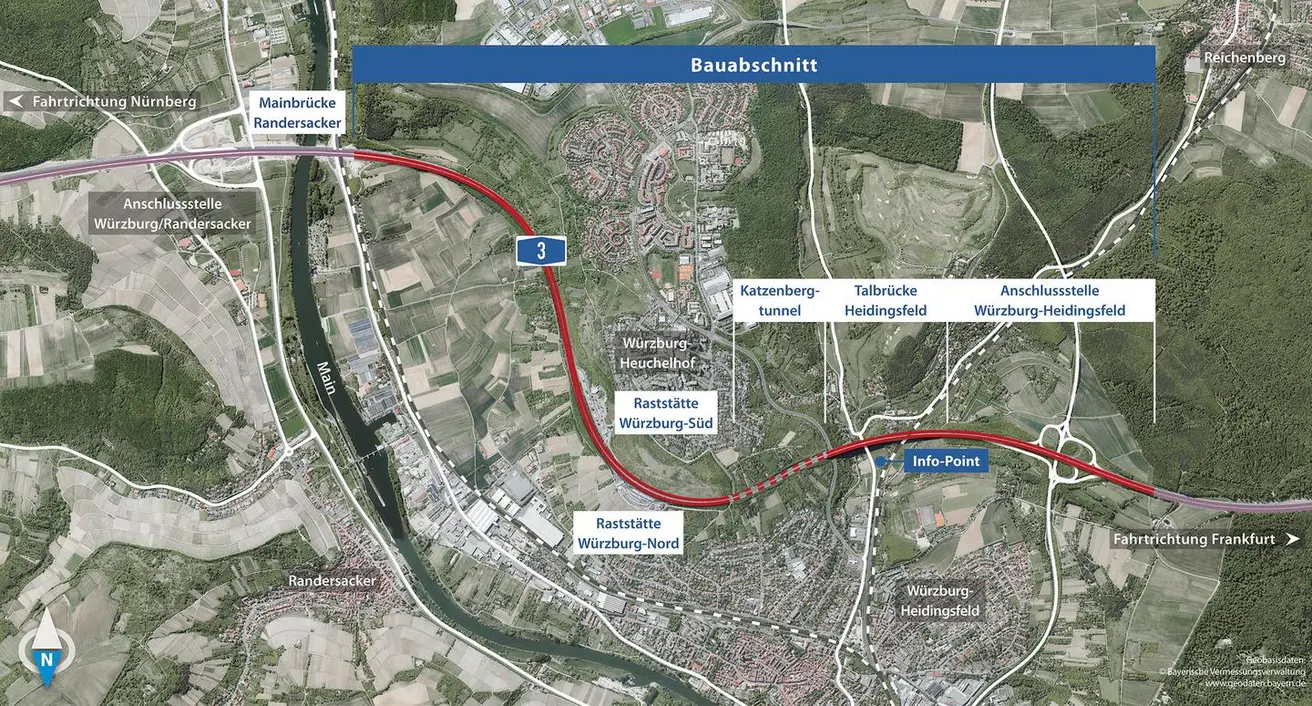 Übersichtslageplan Ausbau A3 bei Würzburg-Heidingsfeld