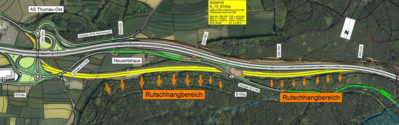 Übersichtslageplan Trassenverschiebung der A70 bei Thurnau